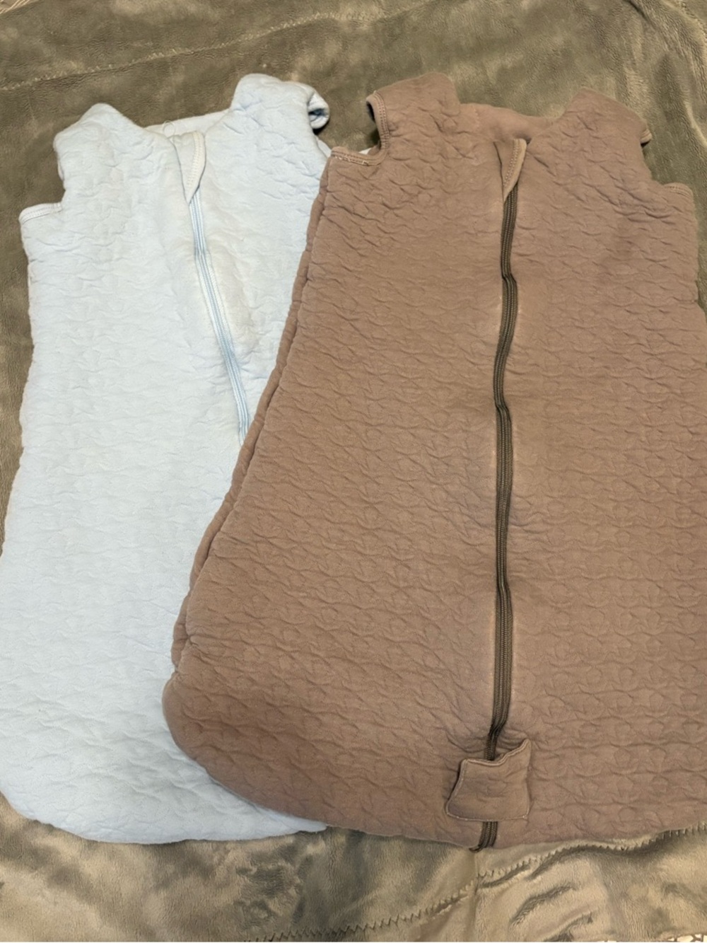 Baby Sleep Sack - Light Blue & Brown Quilted Zippered Sleepsack